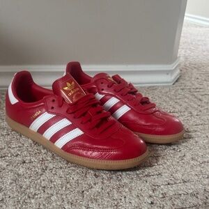 adidas Red Samba Sneakers with White Stripes